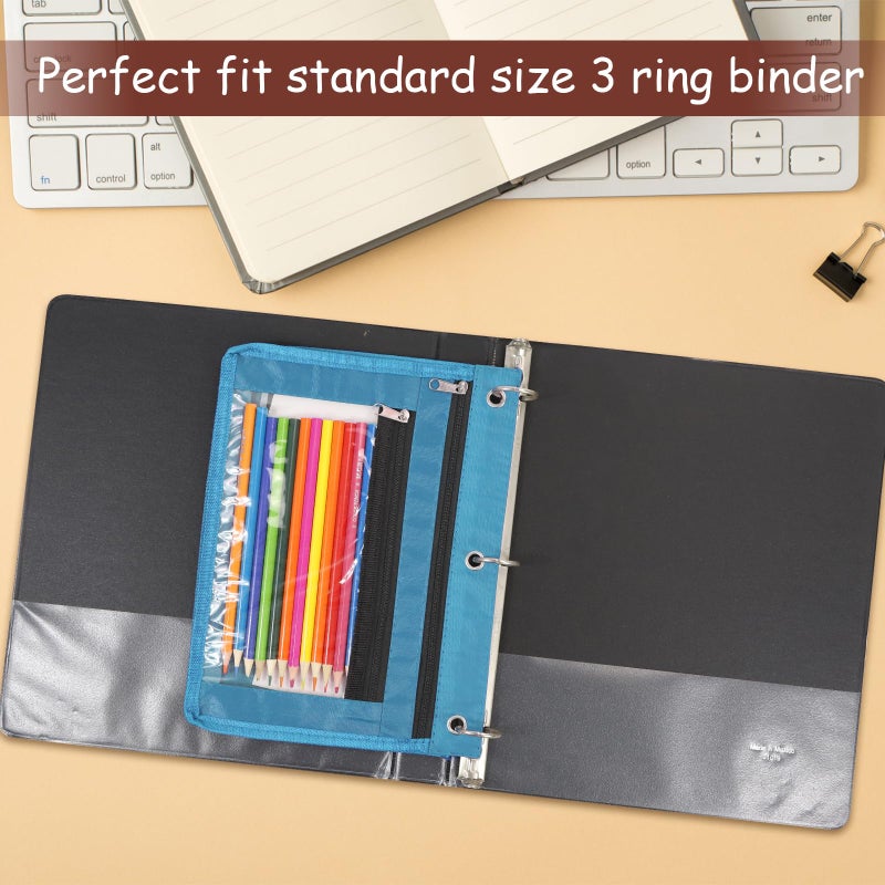 YoeeJob 1 Pack Pencil Pouch for 3 Ring Binder  Expandable Binder Pouches with Zipper  Large Capacity Pen Holder Case with Clear Window School Class Office Organizers  Sky Blue - Image 5